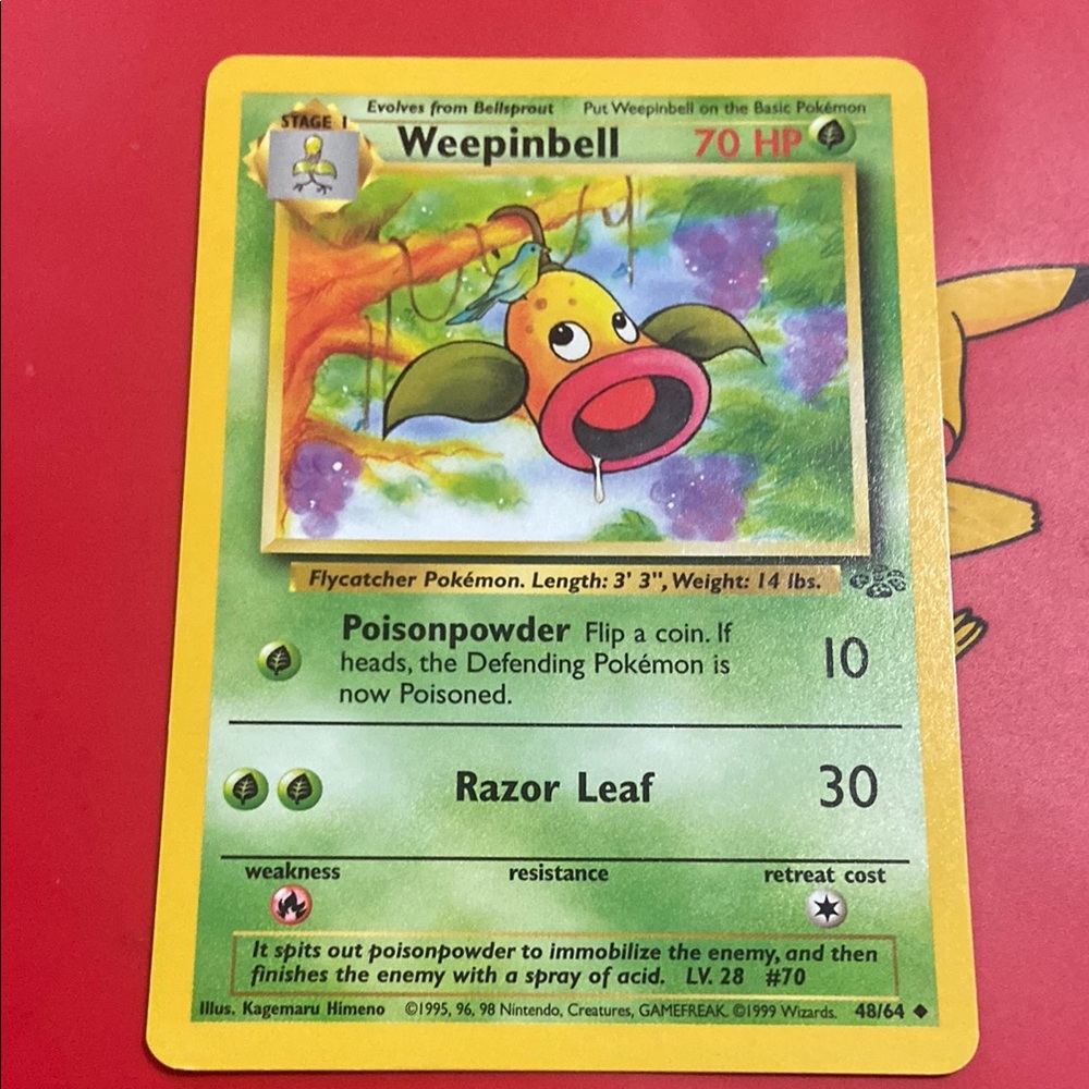 Weepinbell Pokemon Card 48/64 Jungle Set Unlimited 1999 Vintage